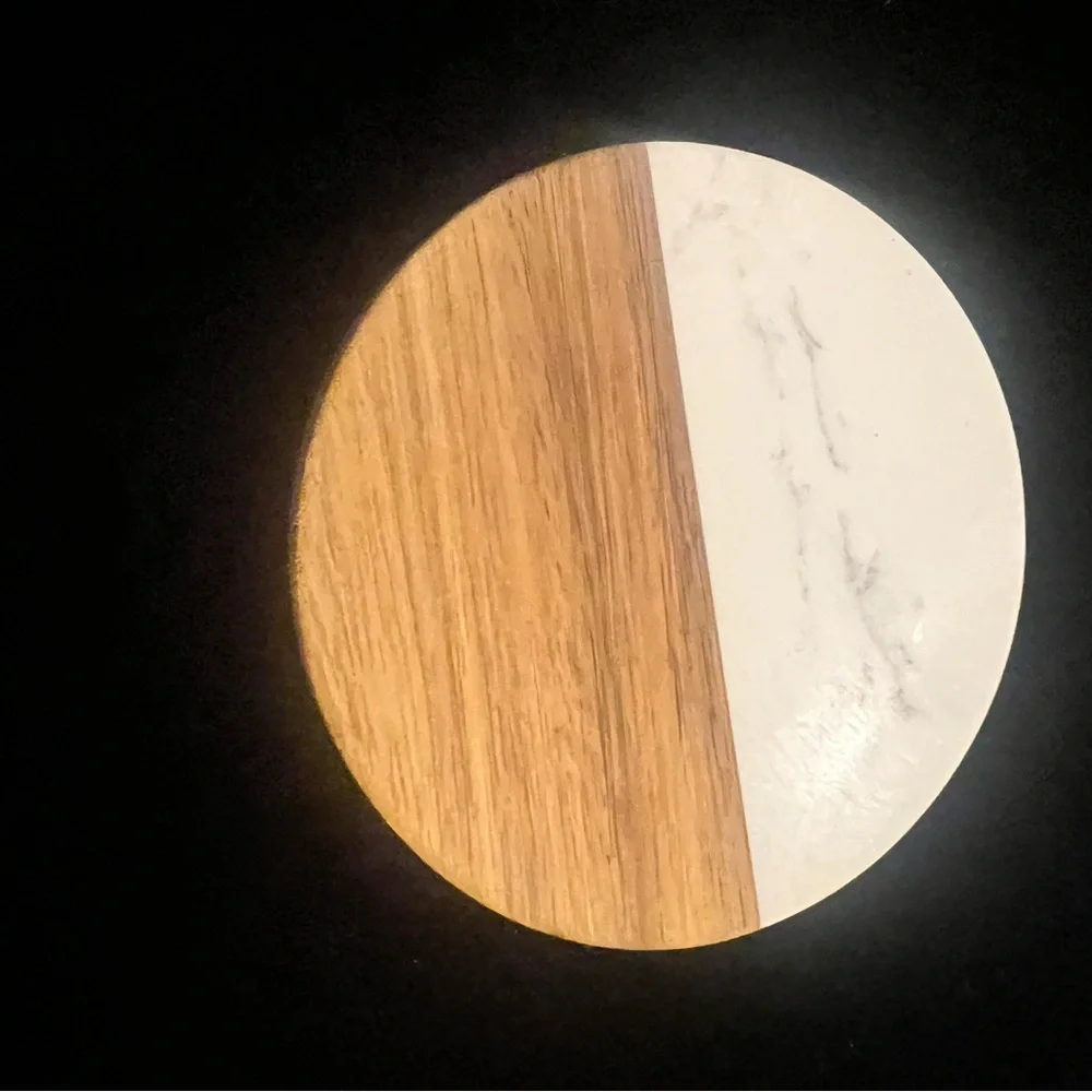 Wood and White Marble Coaster Pickleball 